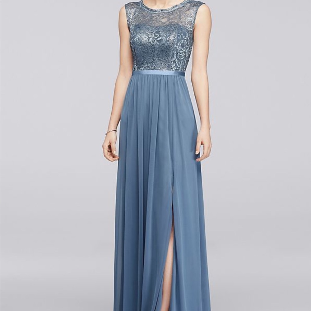 David’s Bridal Blue Lace Gown